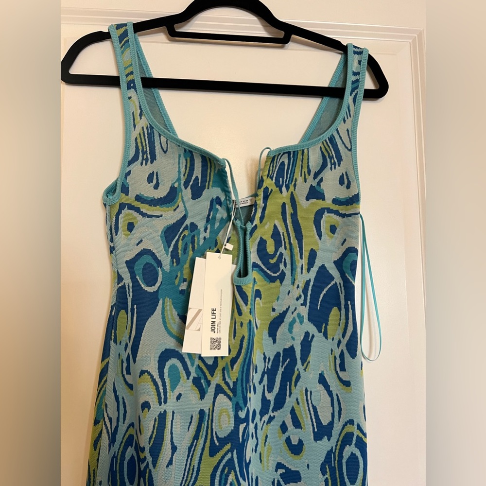 Zara Light Blue Print Cut out Jacquard Midi Size M - Picture 11 of 14
